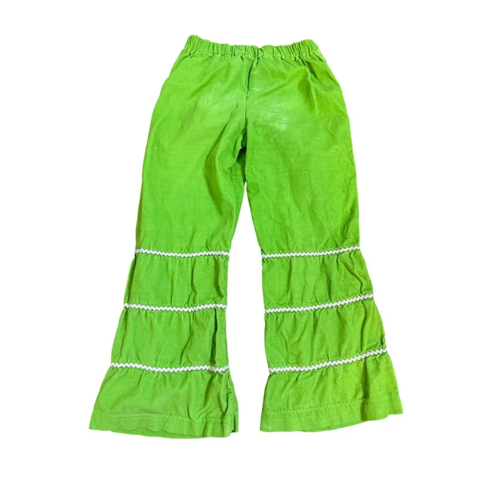 Hannah Kate Girls Lime Green Corduroy Tiered Pants Size 7 Slim